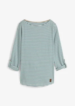 bonprix bonprix Camiseta de manga larga de algodón puro Verde-Blanco de rayas Discount