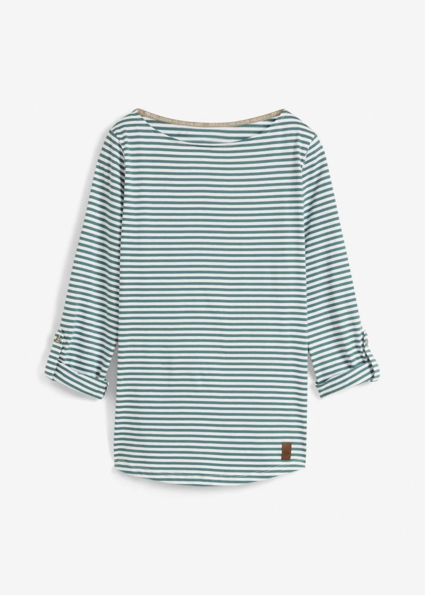 bonprix bonprix Camiseta de manga larga de algodón puro Verde-Blanco de rayas Discount
