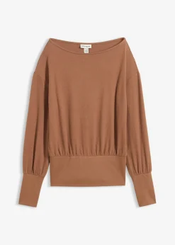 bonprix bonprix Camiseta de manga larga de suave mezcla de viscosa Marrón castaño Discount