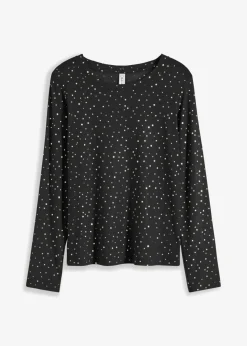 bonprix bonprix Camiseta de manga larga de malla brillante Negro-plata Hot