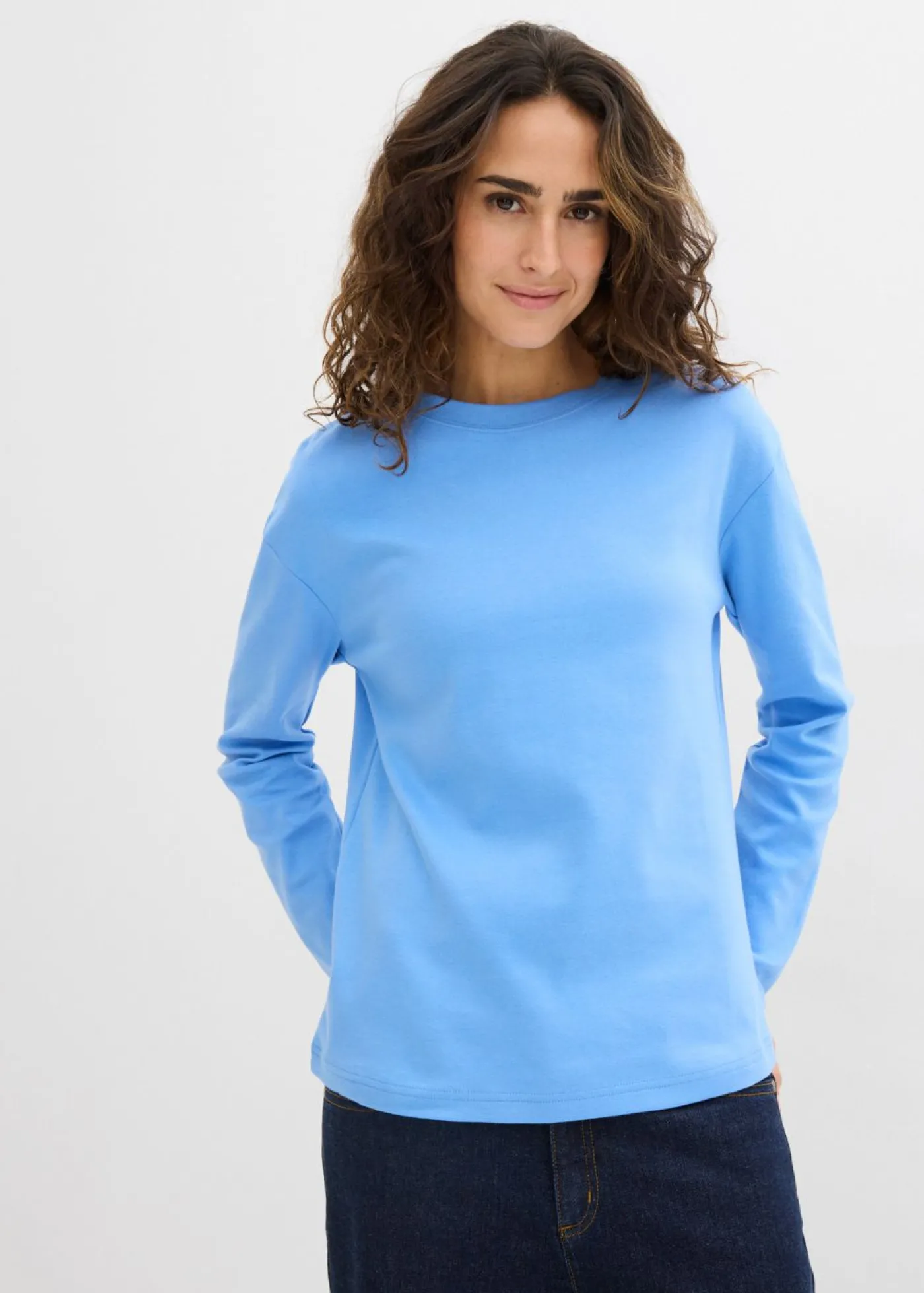 bonprix bonprix Camiseta de manga larga de algodón orgánico puro azul provenzal Outlet