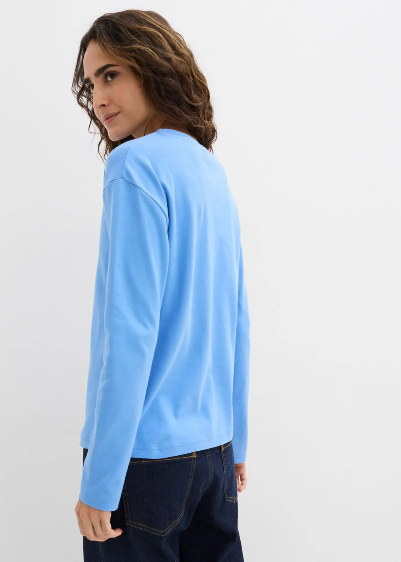 bonprix bonprix Camiseta de manga larga de algodón orgánico puro azul provenzal Outlet