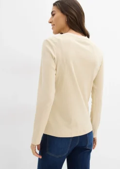 bonprix bonprix Camiseta de manga larga de canalé de algodón puro Arena claro