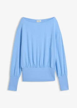 bonprix bonprix Camiseta de manga larga de suave mezcla de viscosa azul provenzal New
