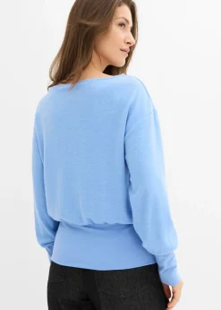 bonprix bonprix Camiseta de manga larga de suave mezcla de viscosa azul provenzal New