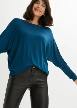 bonprix bonprix Camiseta de manga larga de suave mezcla de viscosa Petróleo azul Discount