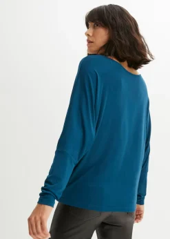 bonprix bonprix Camiseta de manga larga de suave mezcla de viscosa Petróleo azul Discount