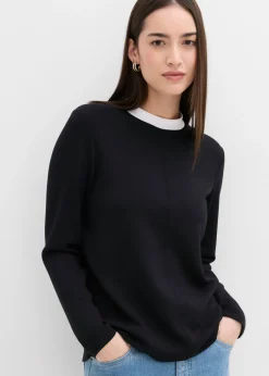 bonprix bonprix Camiseta de manga larga de mezcla de viscosa con cuello alto Negro-blanco Discount