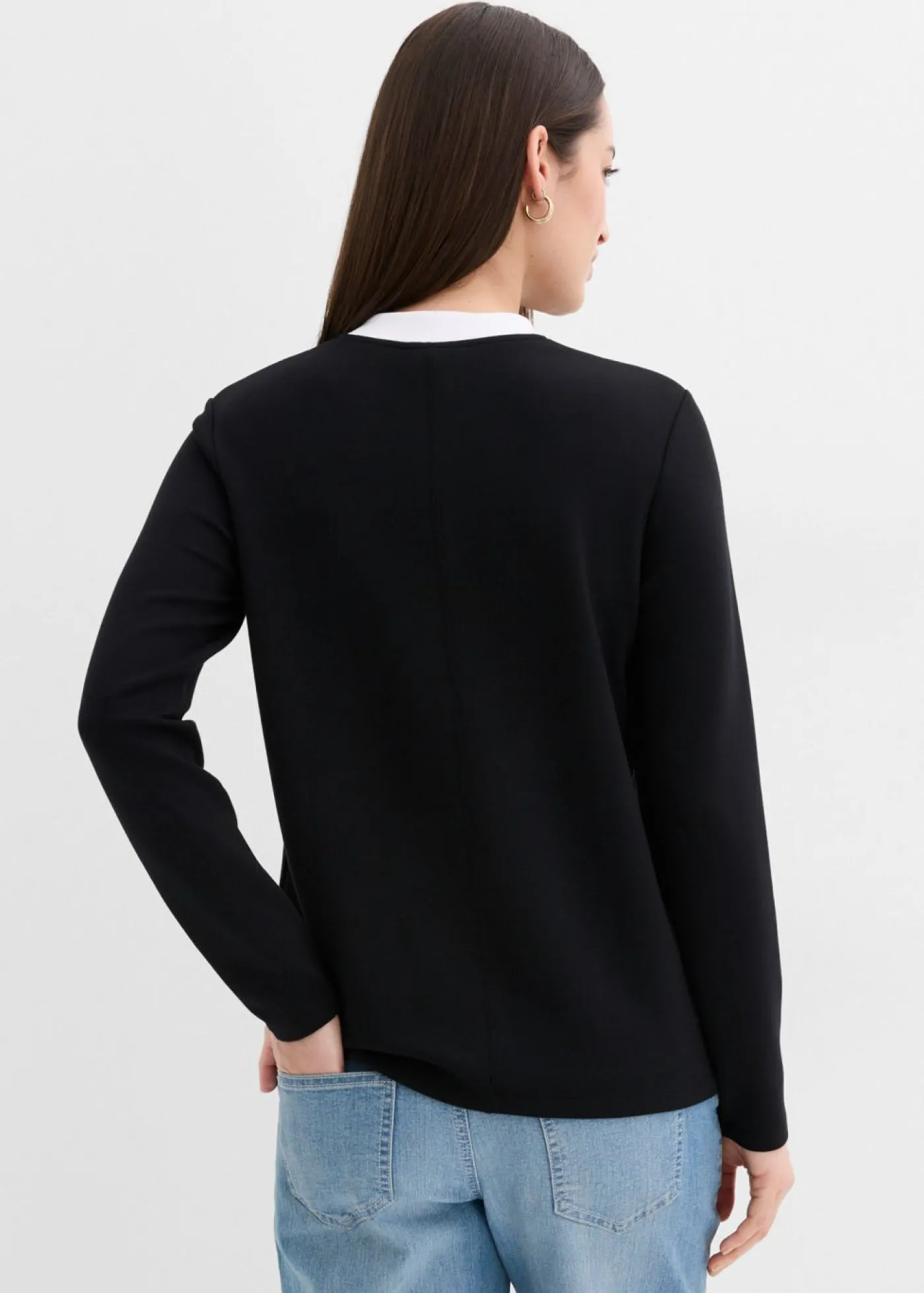 bonprix bonprix Camiseta de manga larga de mezcla de viscosa con cuello alto Negro-blanco Discount