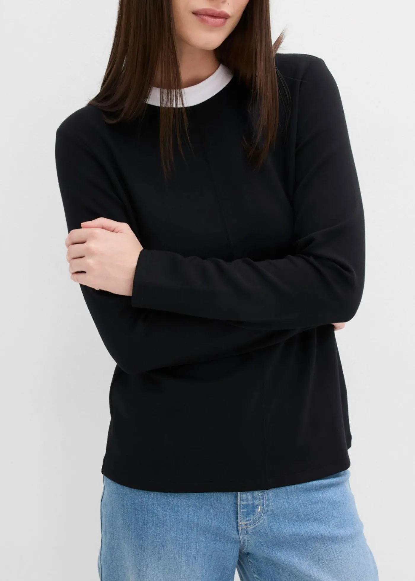 bonprix bonprix Camiseta de manga larga de mezcla de viscosa con cuello alto Negro-blanco Discount