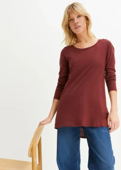 bonprix bonprix Camiseta de manga larga de algodón puro rojo avellana Online