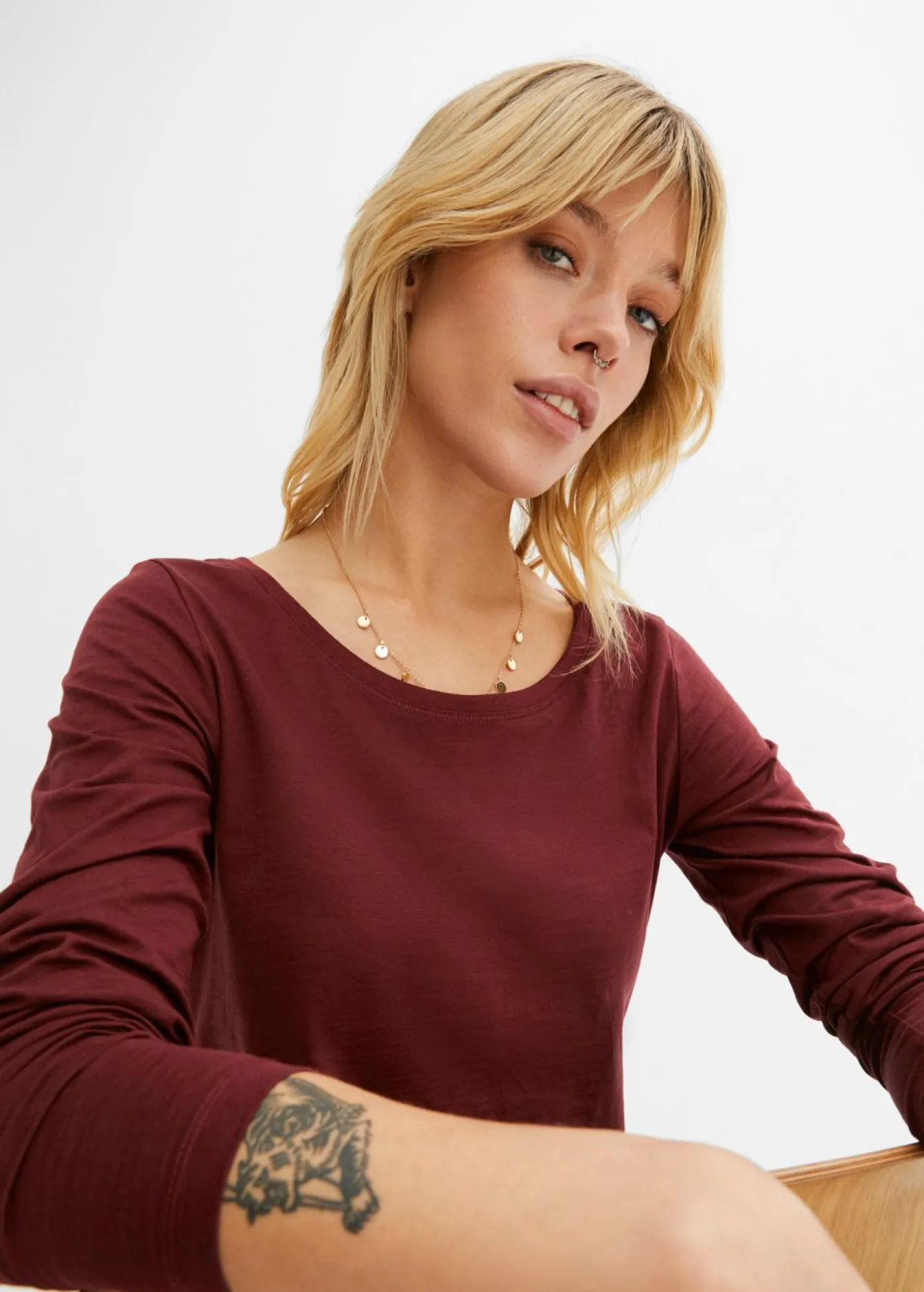 bonprix bonprix Camiseta de manga larga de algodón puro rojo avellana Online