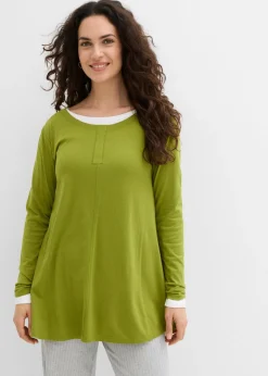 bonprix bonprix Camiseta de manga larga de mezcla de viscosa y algodón musgo Online