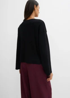 bonprix bonprix Camiseta de manga larga de canalé Negro New