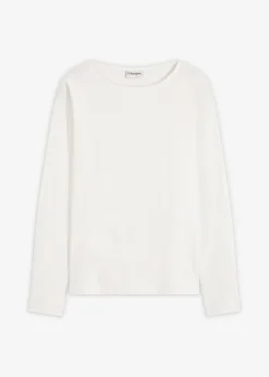 bonprix bonprix Camiseta de manga larga de algodón con mangas de popelín Blanco lana