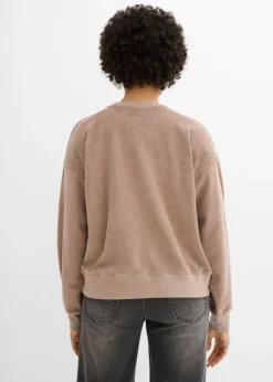 bonprix bonprix Camiseta de manga larga de felpa Marrón grisáceo Outlet