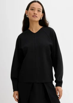 bonprix bonprix Camiseta de manga larga de cómodo Punto di Roma Negro Clearance