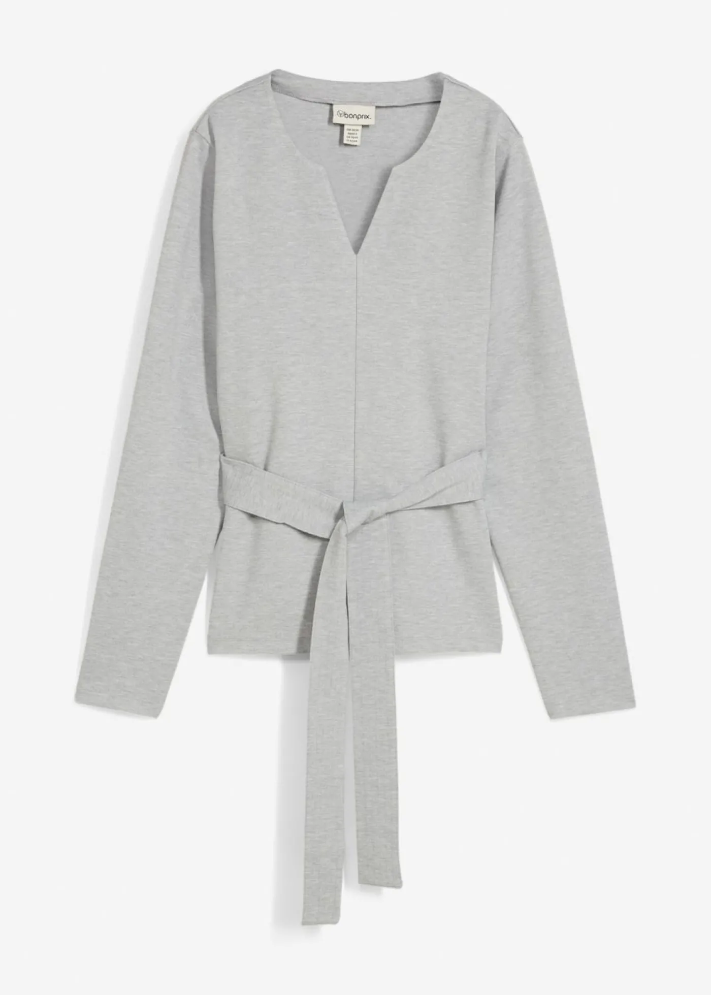 bonprix bonprix Camiseta de manga larga de mezcla de viscosa con cinta ancha para atar gris claro jaspeado moteado Best