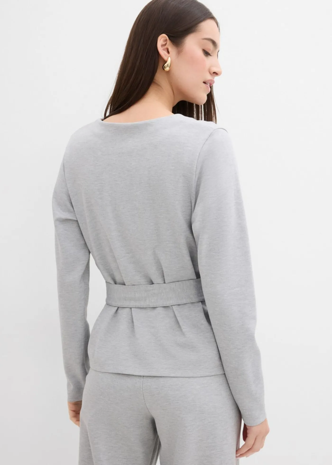 bonprix bonprix Camiseta de manga larga de mezcla de viscosa con cinta ancha para atar gris claro jaspeado moteado Best