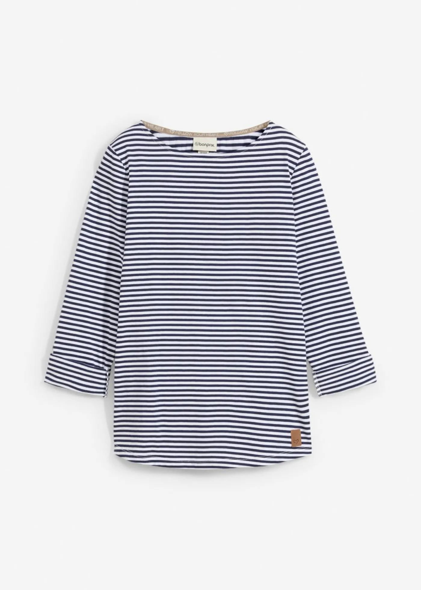 bonprix bonprix Camiseta de manga larga de algodón puro Azul marino-blanco de rayas Online