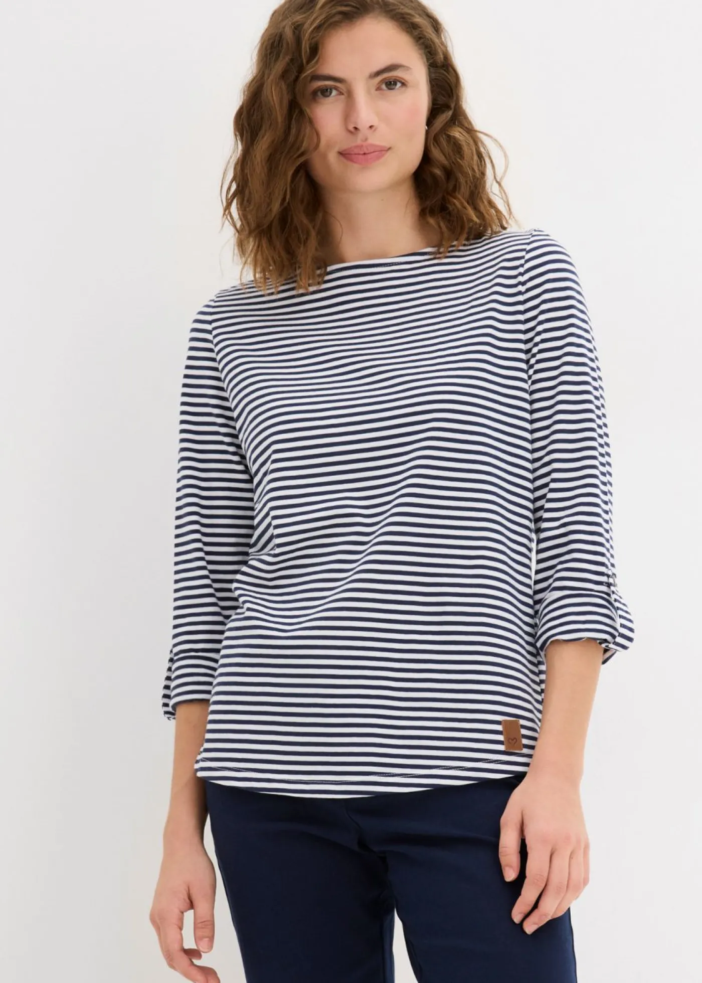 bonprix bonprix Camiseta de manga larga de algodón puro Azul marino-blanco de rayas Online