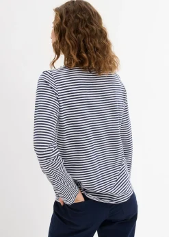 bonprix bonprix Camiseta de manga larga de algodón puro Azul marino-blanco de rayas Online