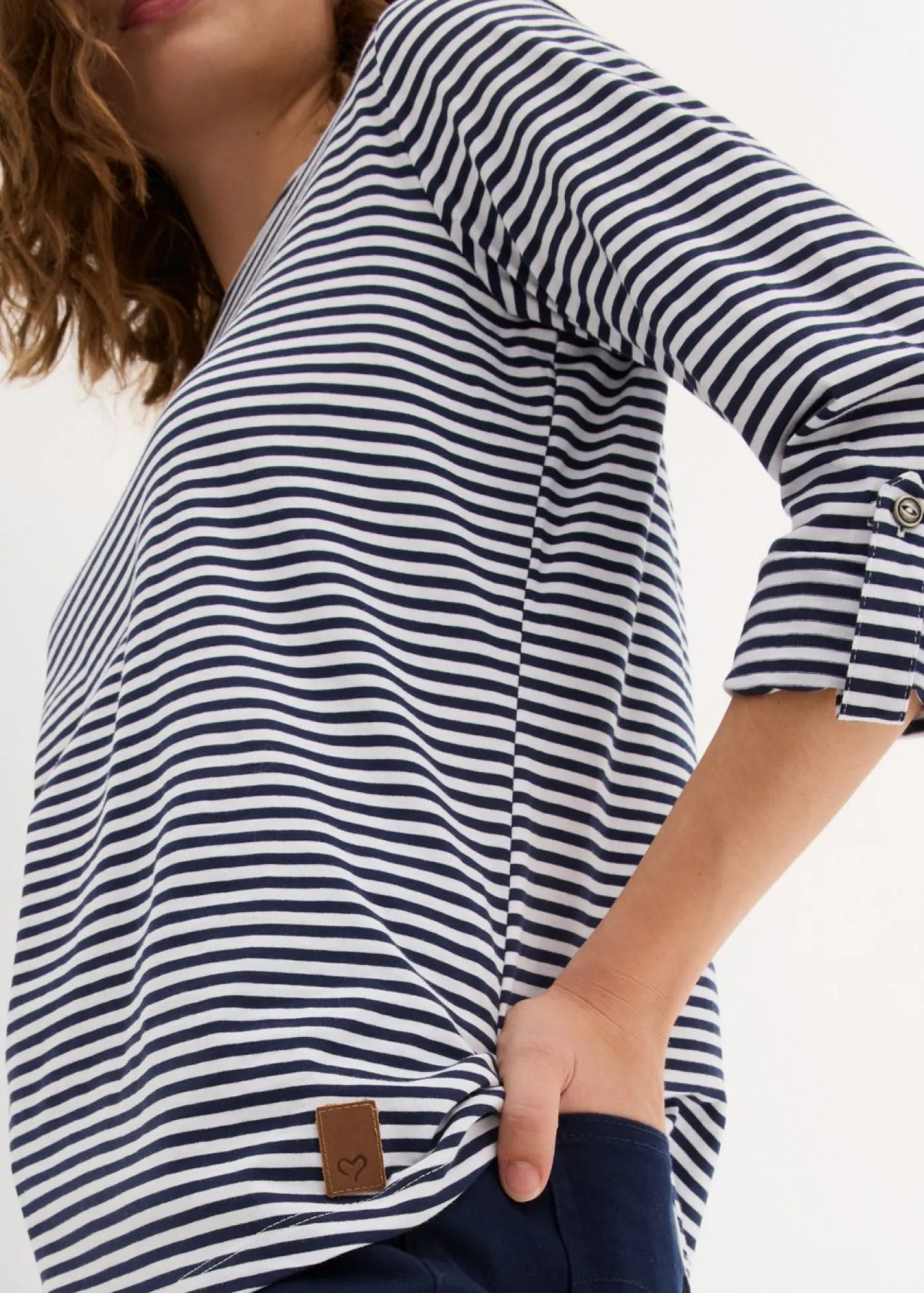 bonprix bonprix Camiseta de manga larga de algodón puro Azul marino-blanco de rayas Online