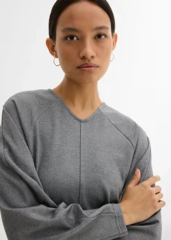bonprix bonprix Camiseta de manga larga de cómodo Punto di Roma Gris jaspeado Clearance