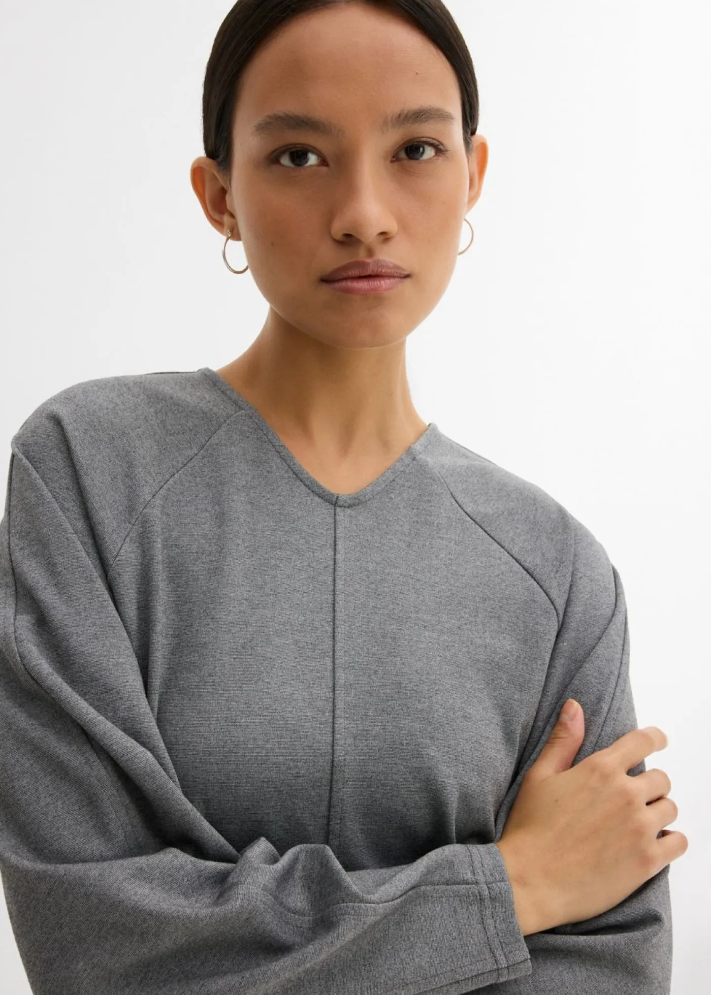 bonprix bonprix Camiseta de manga larga de cómodo Punto di Roma Gris jaspeado Clearance