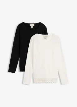 bonprix bonprix Camiseta de manga larga de algodón puro (2 unidades) Negro-blanco lana Discount