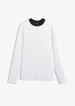 bonprix bonprix Camiseta de manga larga de mezcla de viscosa con cuello alto Blanco-negro Discount