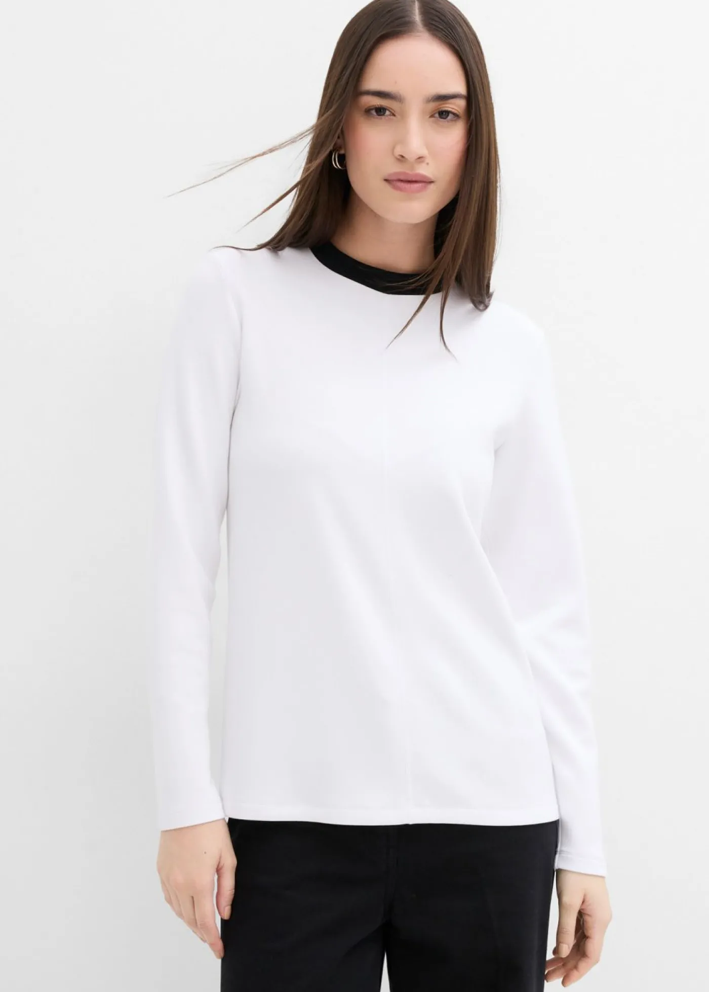 bonprix bonprix Camiseta de manga larga de mezcla de viscosa con cuello alto Blanco-negro Discount