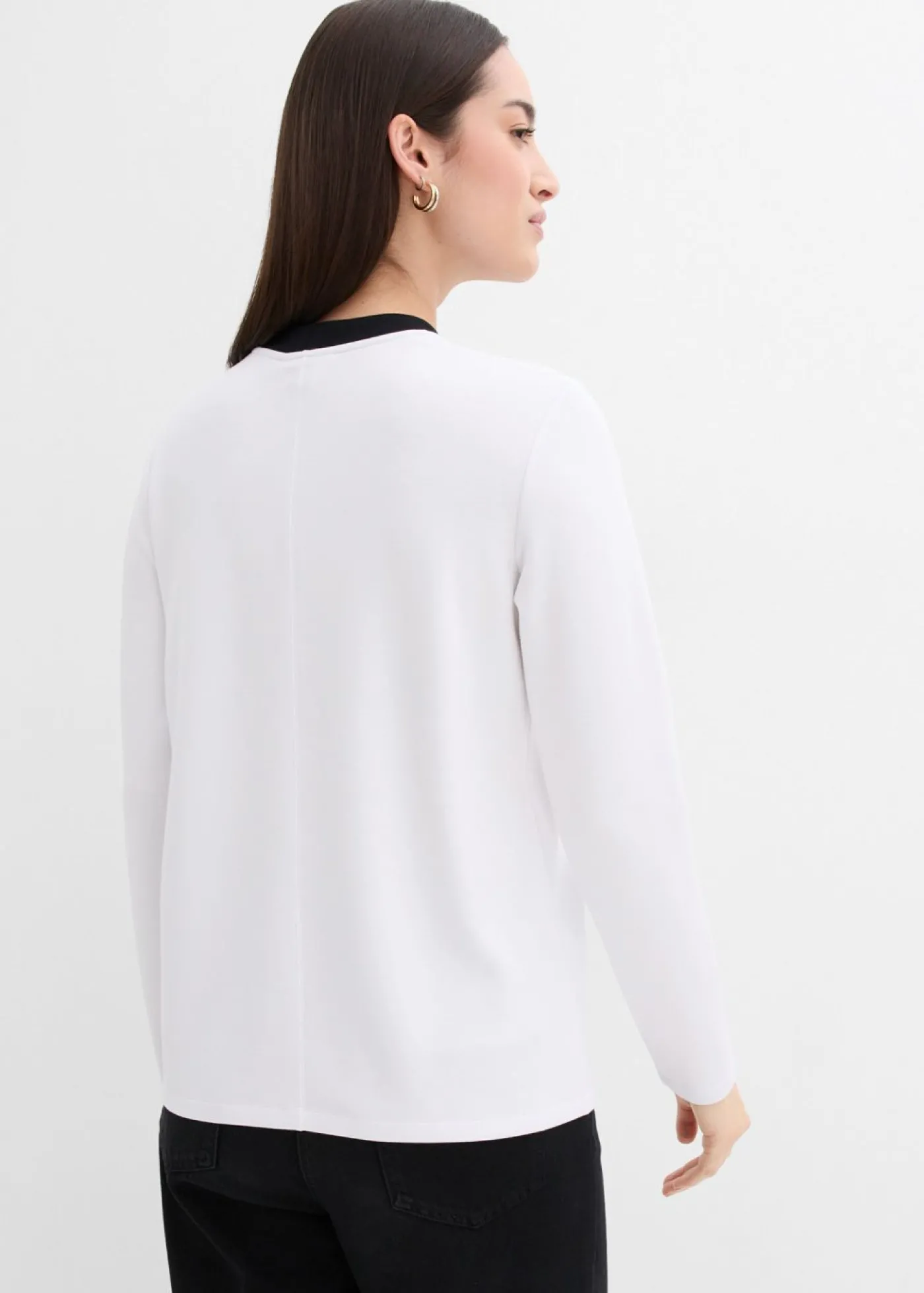 bonprix bonprix Camiseta de manga larga de mezcla de viscosa con cuello alto Blanco-negro Discount