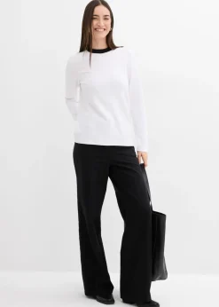 bonprix bonprix Camiseta de manga larga de mezcla de viscosa con cuello alto Blanco-negro Discount