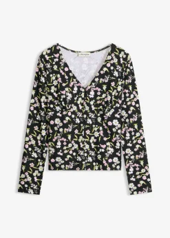 bonprix bonprix Camiseta de manga larga de mezcla de algodón Negro Outlet