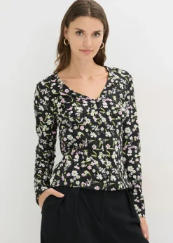 bonprix bonprix Camiseta de manga larga de mezcla de algodón Negro Outlet