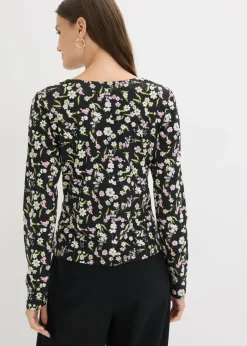 bonprix bonprix Camiseta de manga larga de mezcla de algodón Negro Outlet