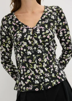 bonprix bonprix Camiseta de manga larga de mezcla de algodón Negro Outlet