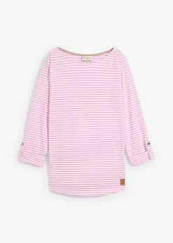 bonprix bonprix Camiseta de manga larga de algodón puro Rosa orquídea/blanco de rayas Best