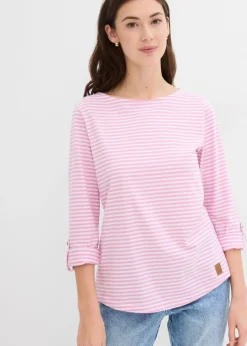 bonprix bonprix Camiseta de manga larga de algodón puro Rosa orquídea/blanco de rayas Best