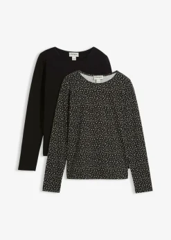 bonprix bonprix Camiseta de manga larga (2 unidades) de mezcla de algodón y elastano Negro-blanco lana Discount