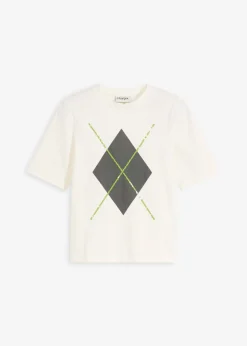 bonprix bonprix Camiseta de media manga con lentejuelas y estampado Blanco lana estampado Hot