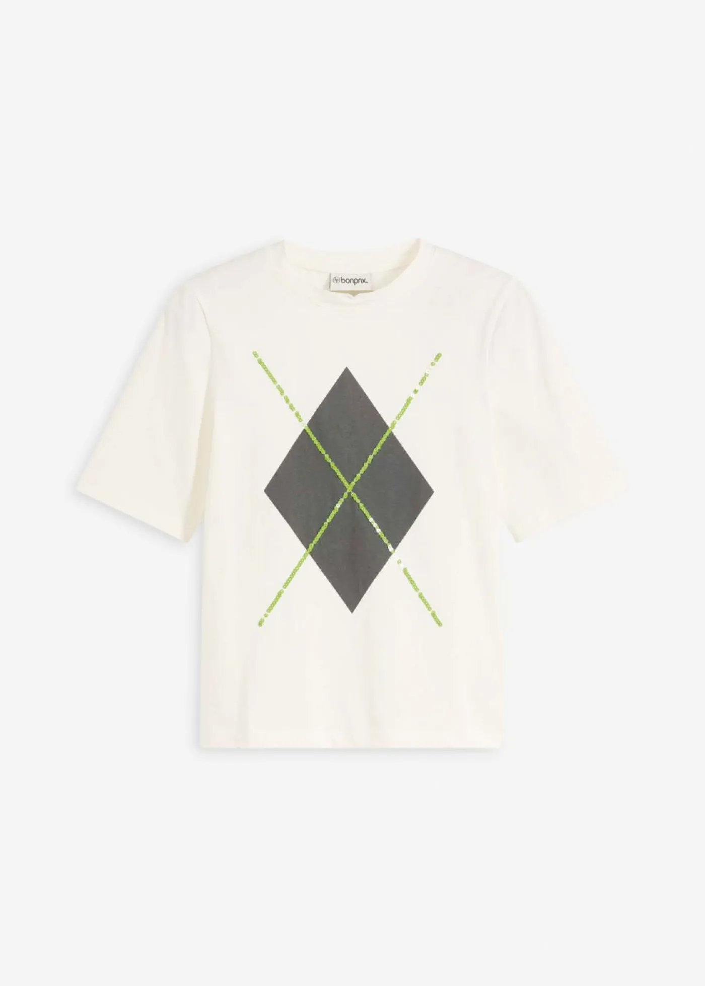 bonprix bonprix Camiseta de media manga con lentejuelas y estampado Blanco lana estampado Hot