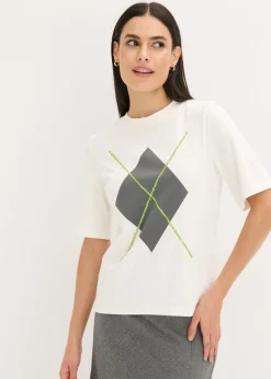bonprix bonprix Camiseta de media manga con lentejuelas y estampado Blanco lana estampado Hot