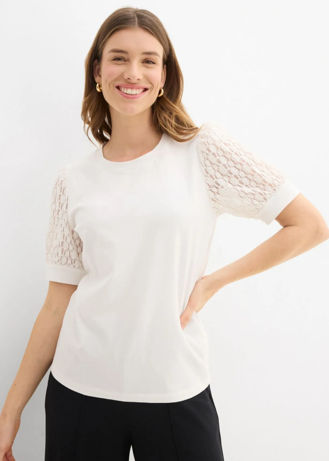 bonprix bonprix Camiseta de mezcla de algodón Blanco lana Online
