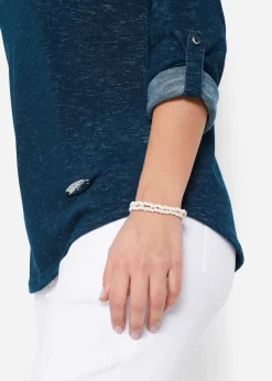 bonprix bonprix Camiseta de mezcla de algodón con manga larga y botones Azul marino jaspeado Outlet