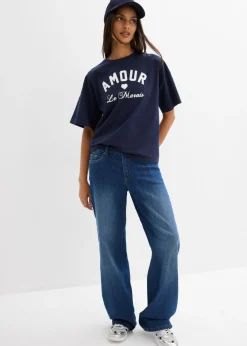 bonprix bonprix Camiseta de mezcla de algodón elástico Azul marino-blanco Online