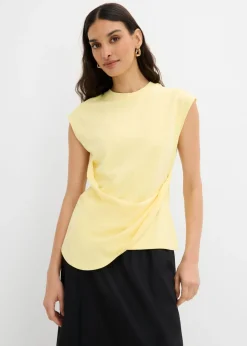 bonprix bonprix Camiseta de mezcla de viscosa con dobladillo asimétrico Amarillo claro Outlet