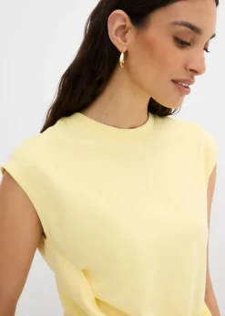 bonprix bonprix Camiseta de mezcla de viscosa con dobladillo asimétrico Amarillo claro Outlet