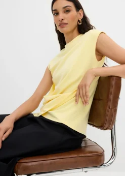 bonprix bonprix Camiseta de mezcla de viscosa con dobladillo asimétrico Amarillo claro Outlet